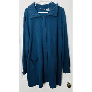 Vintage Blair Womens Knit Button Up Cardigan Sz 3X Blue Pockets Stretch